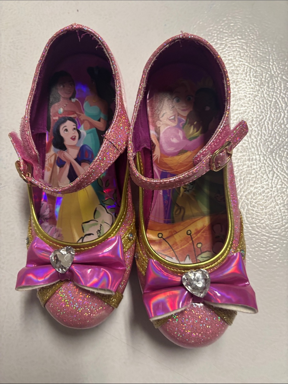 Disney Girls Pink Sparkle Princess Mary Jane costume Shoes with Bow